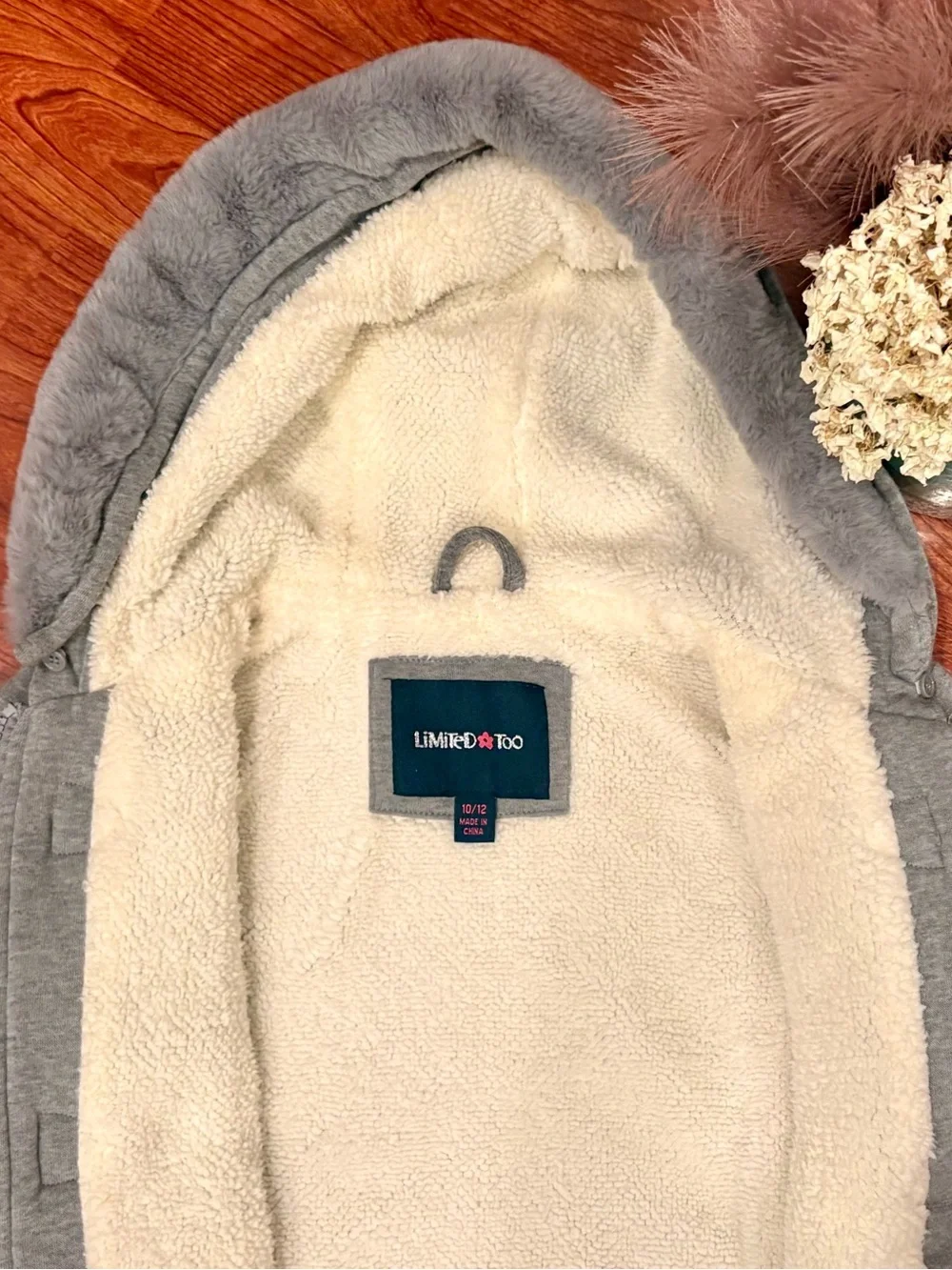 Children's Limited Too Gray Hooded Toggle Coat.